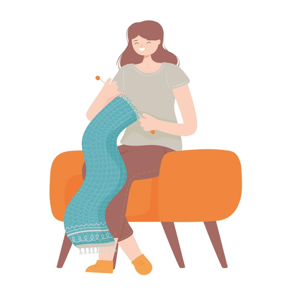 woman knitting scarf vector