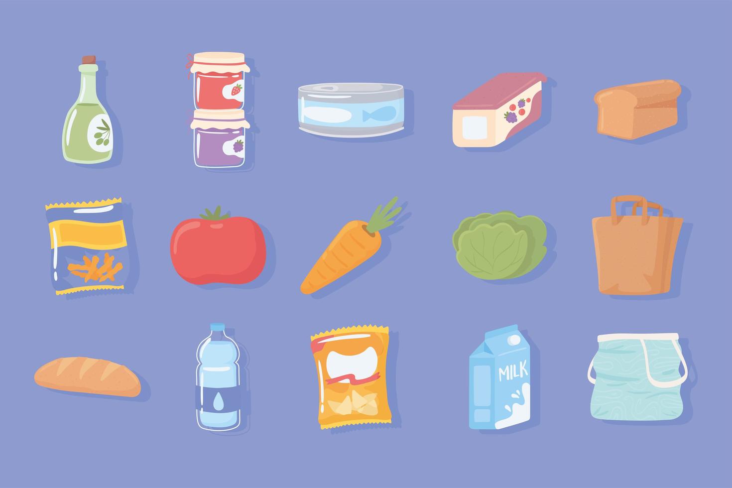 set icon grocery products vector