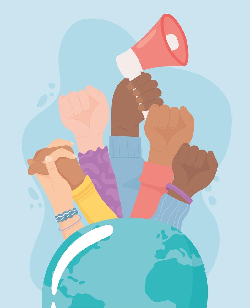 world hands with different skin color vector