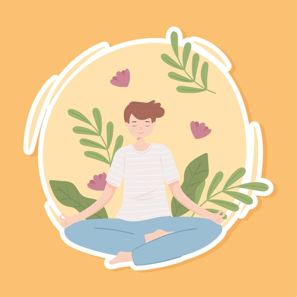 young man making yoga vector