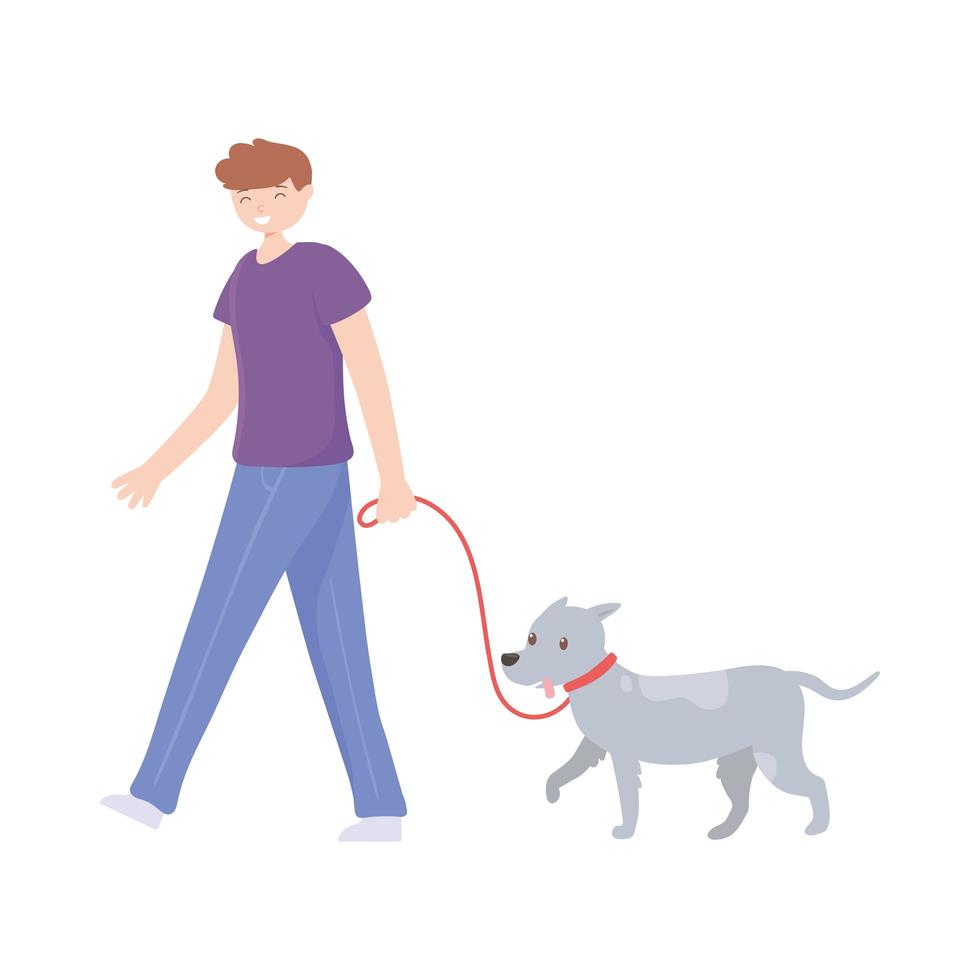 boy walking with his dog vector