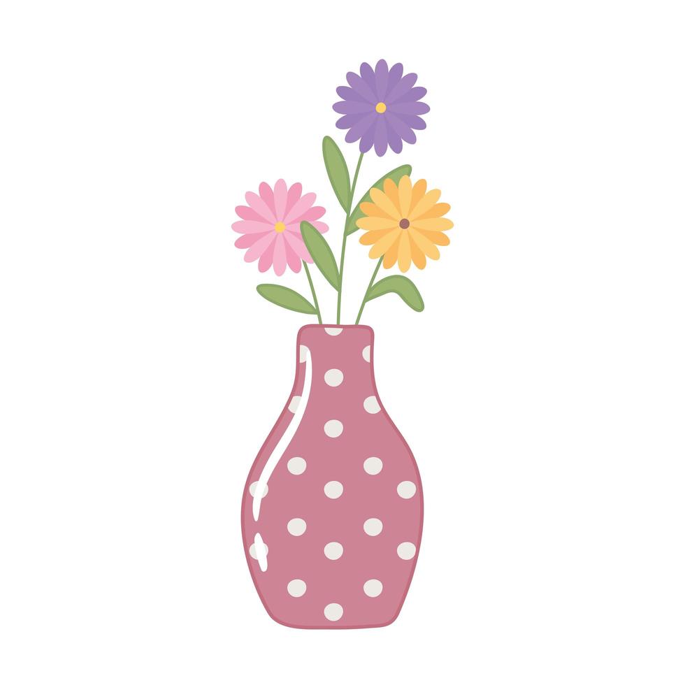 pot with cute flowers vector