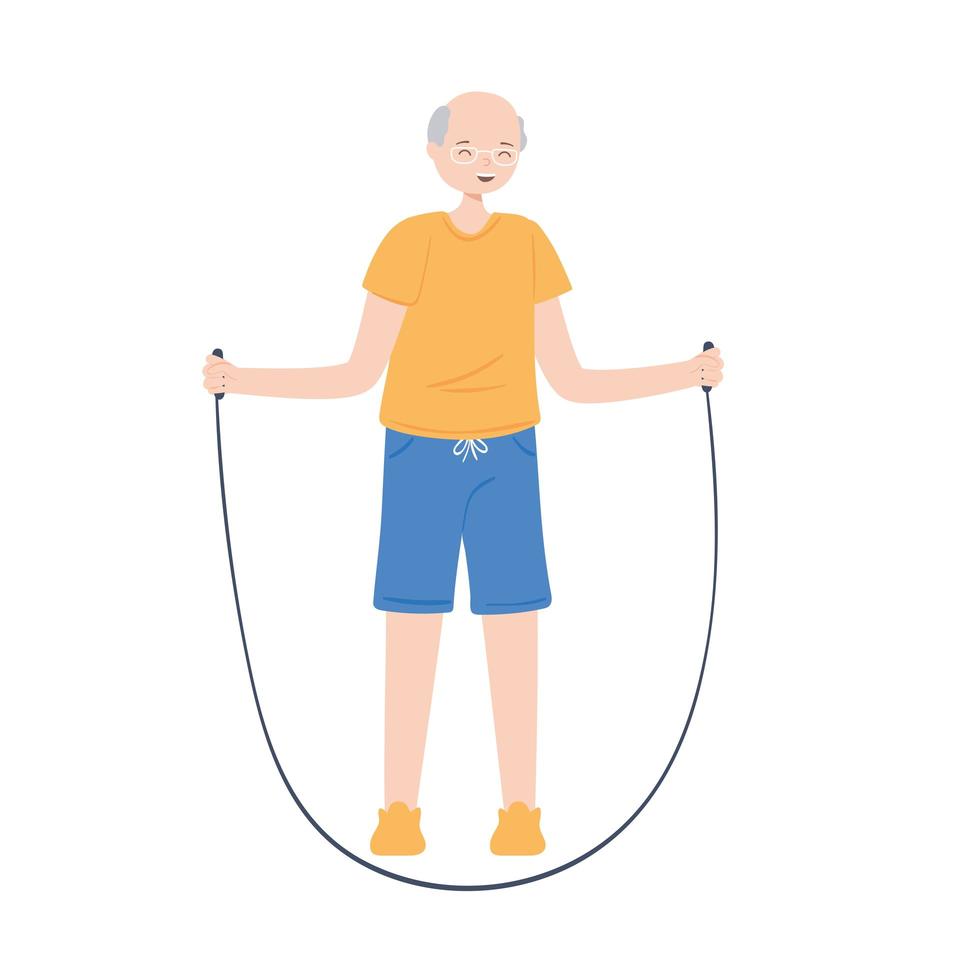 sporty old man with rope jump vector