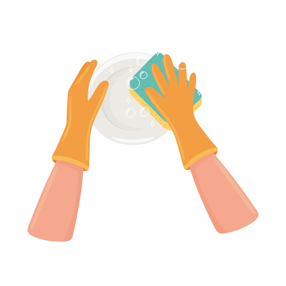 hand washing dish with sponge vector