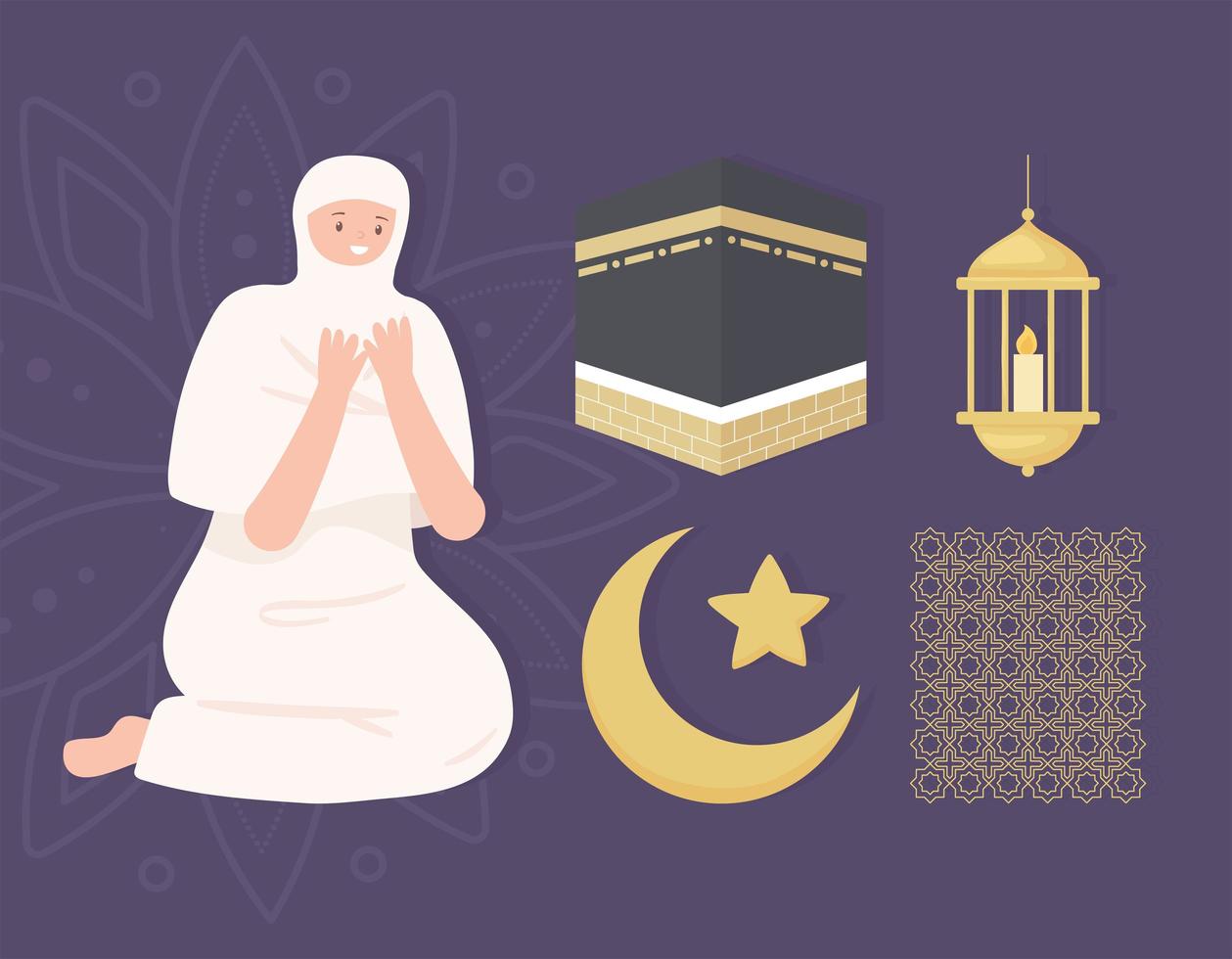 muslim woman icons set vector