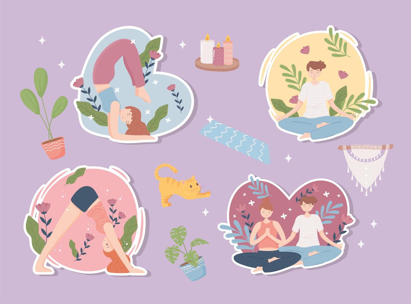 people yoga stickers vector