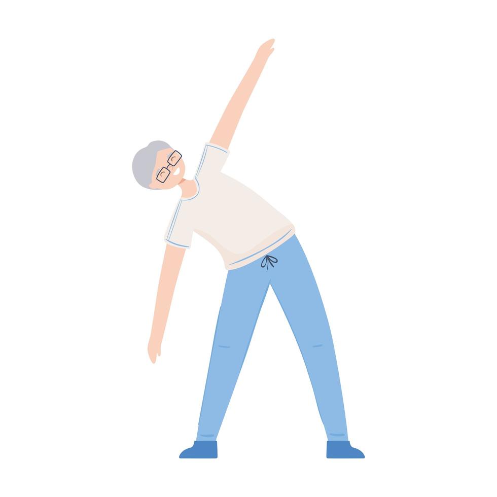 old man doing stretching exercises vector