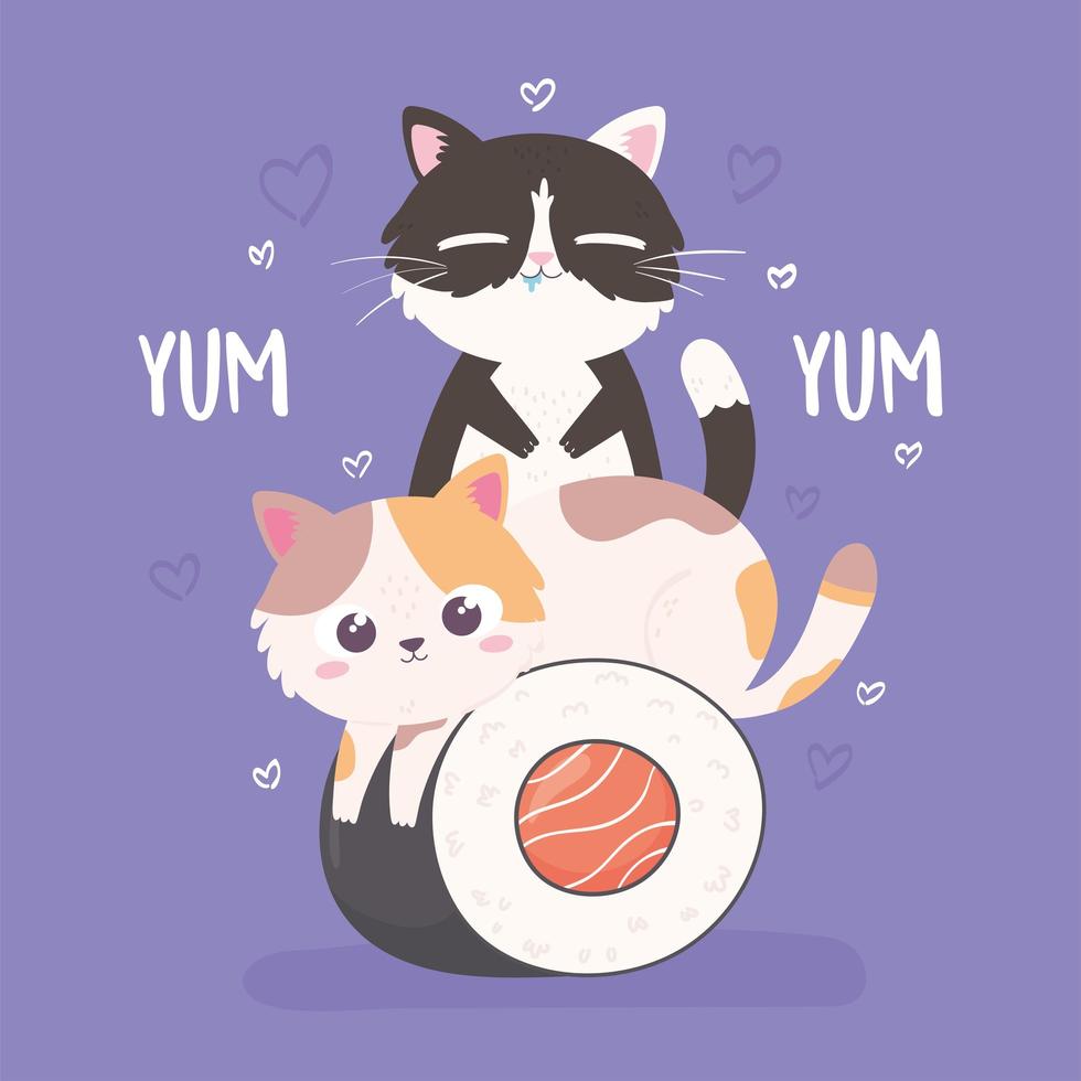 cute kitties and food vector