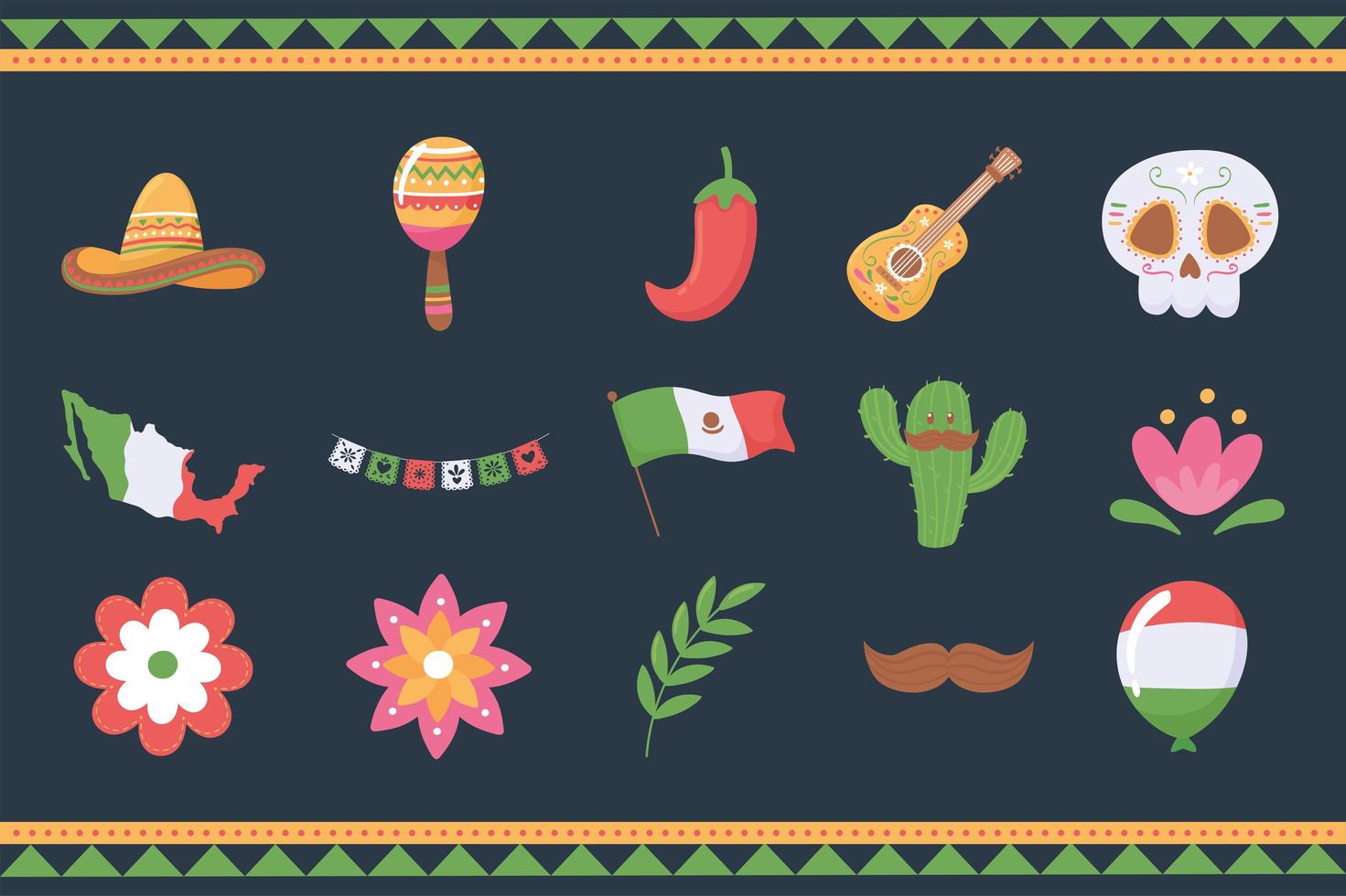 mexican icons set vector