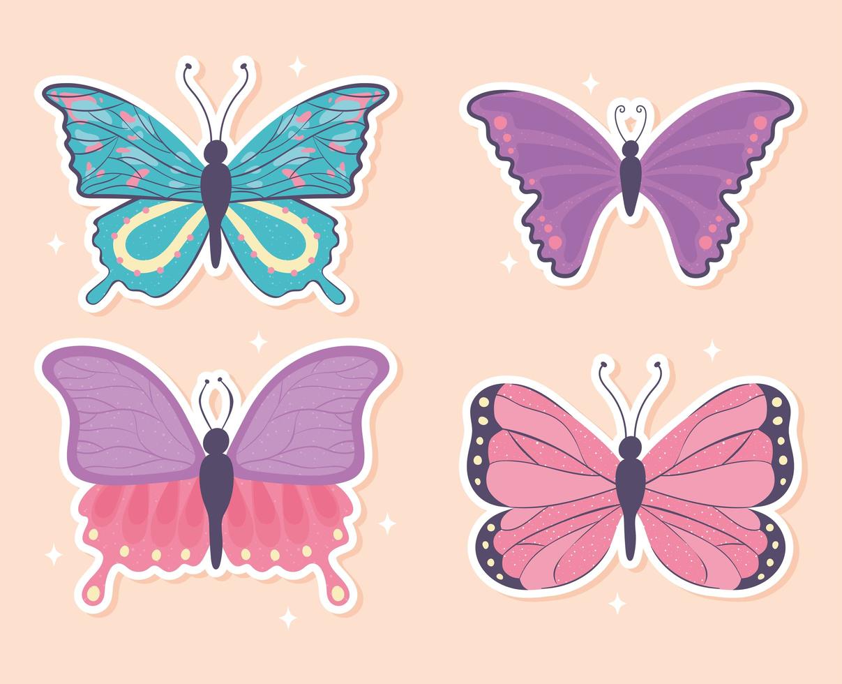 conjunto de mariposa de dibujos animados vector