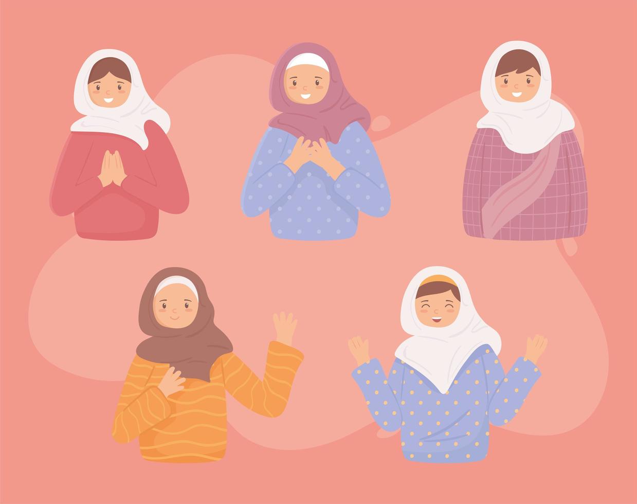 set of muslim women vector