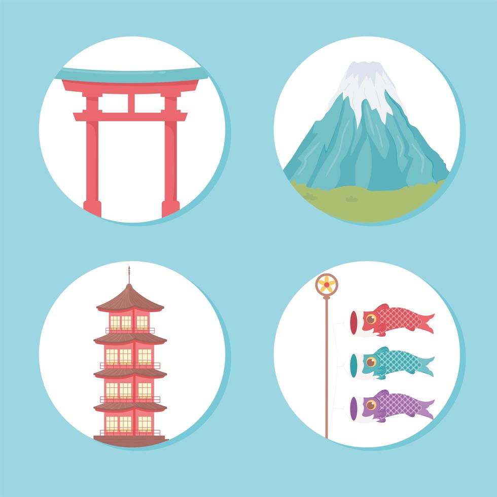 iconos redondos de la cultura japonesa vector