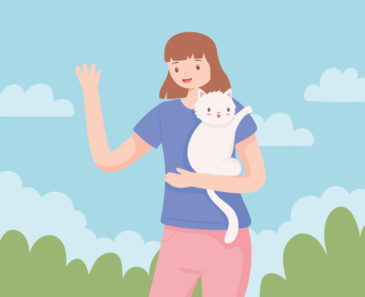 linda chica con gato vector