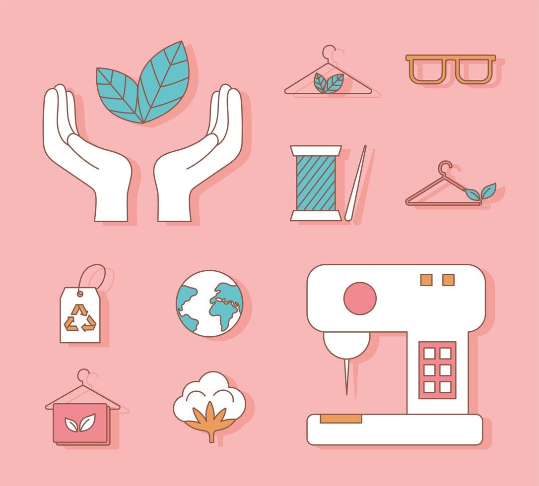 slow fashion flat icon set vector