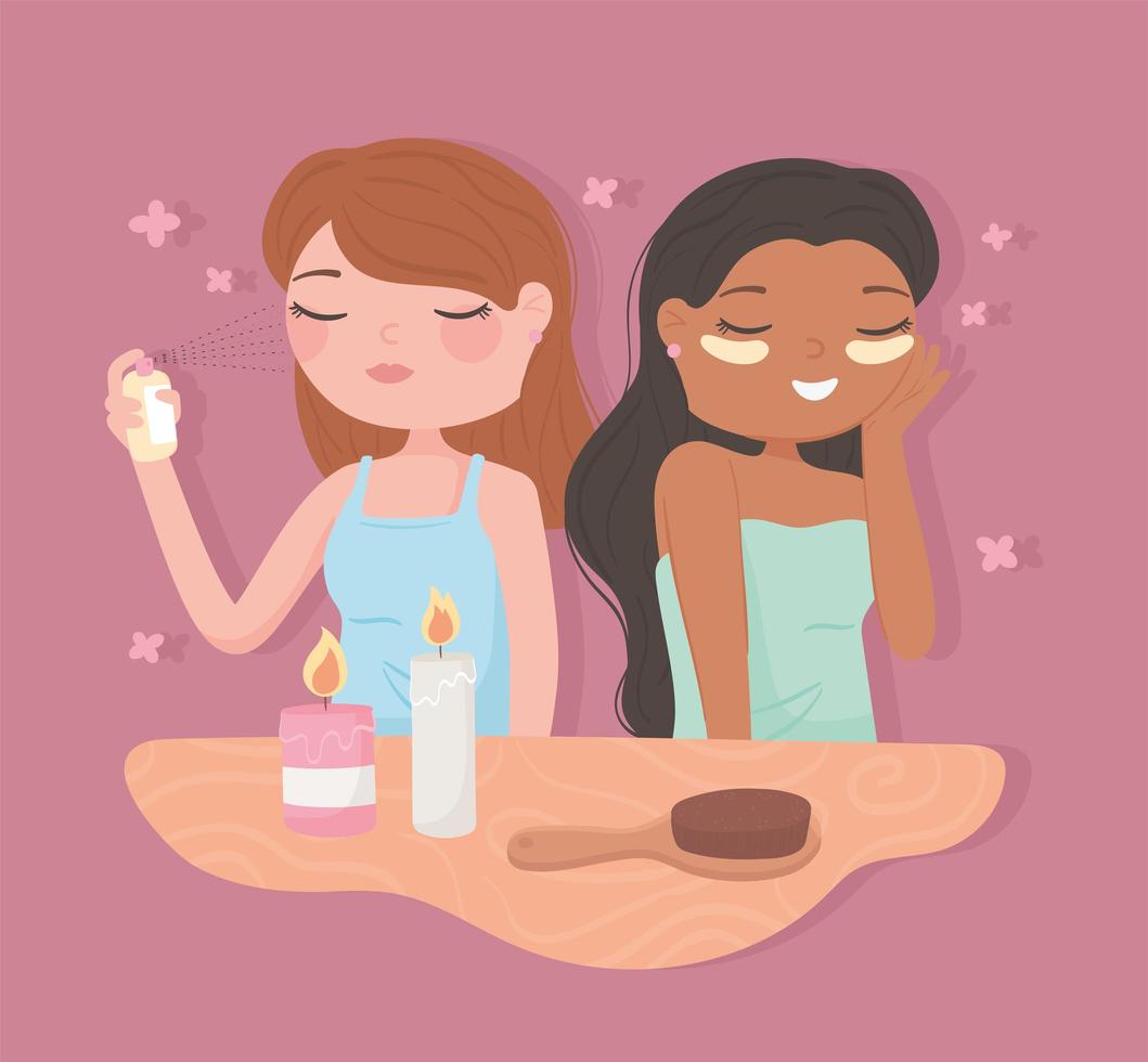 las niñas se aplican cosméticos vector