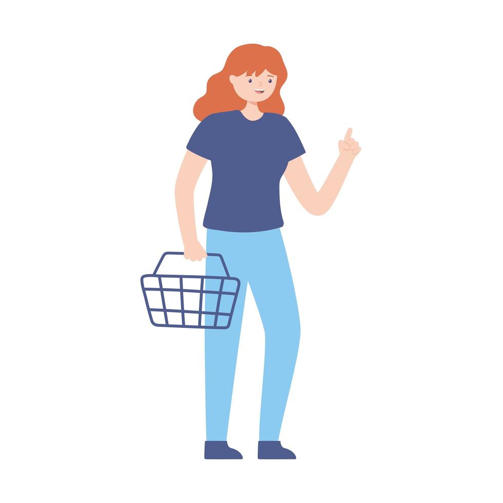 girl with shopping basket vector