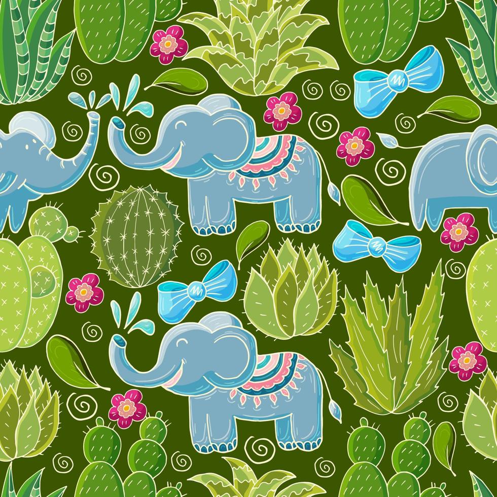 Cute vector illustration. Cacti, aloe, succulents. Decorative natural elements
