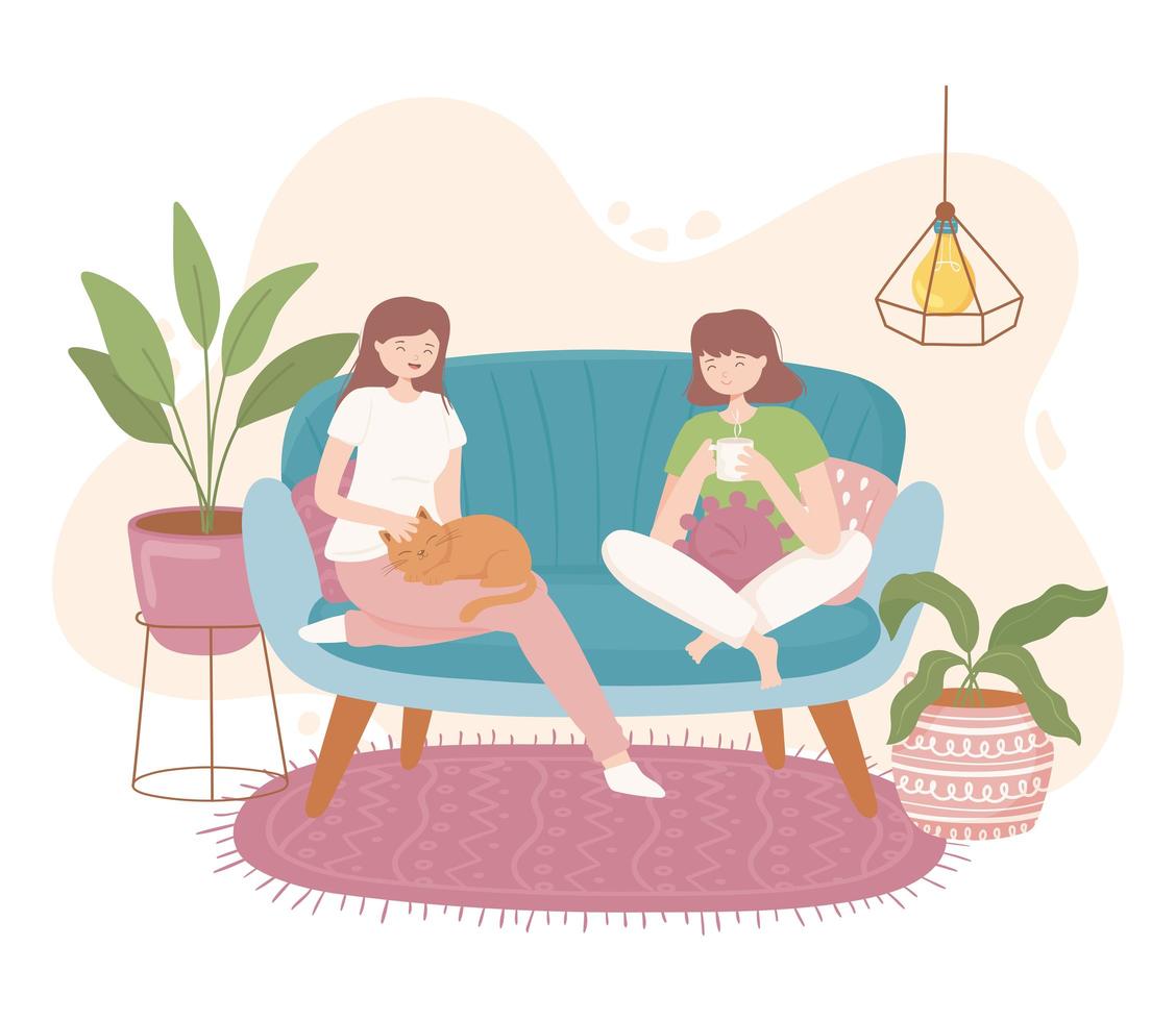 girls at comfy home vector