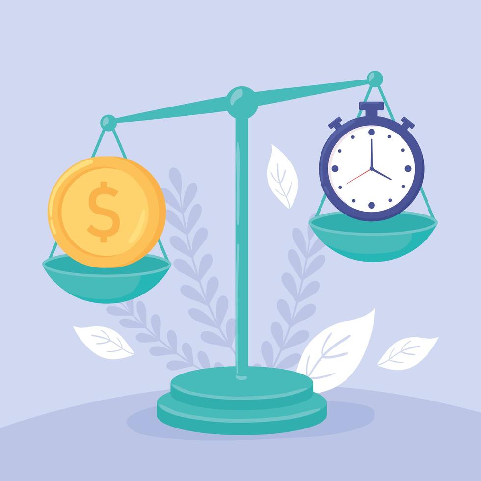 money and time on a balance scale vector