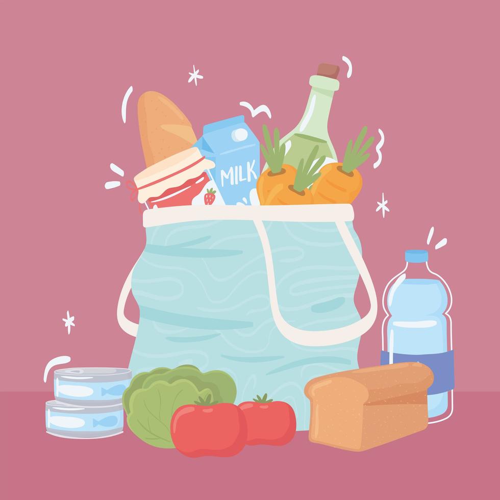 shopping bag with grocery food vector