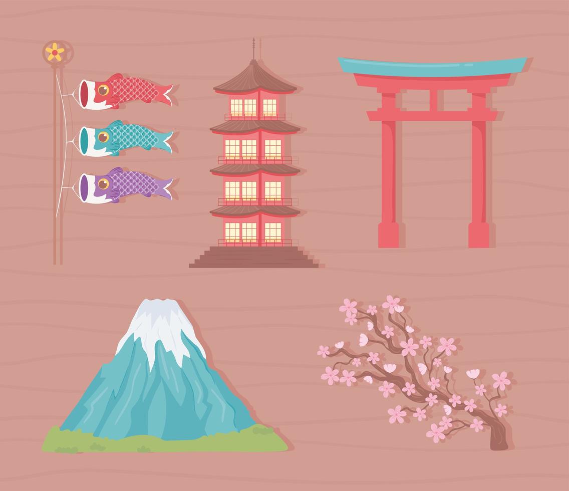 set of japanese culture and tradition vector