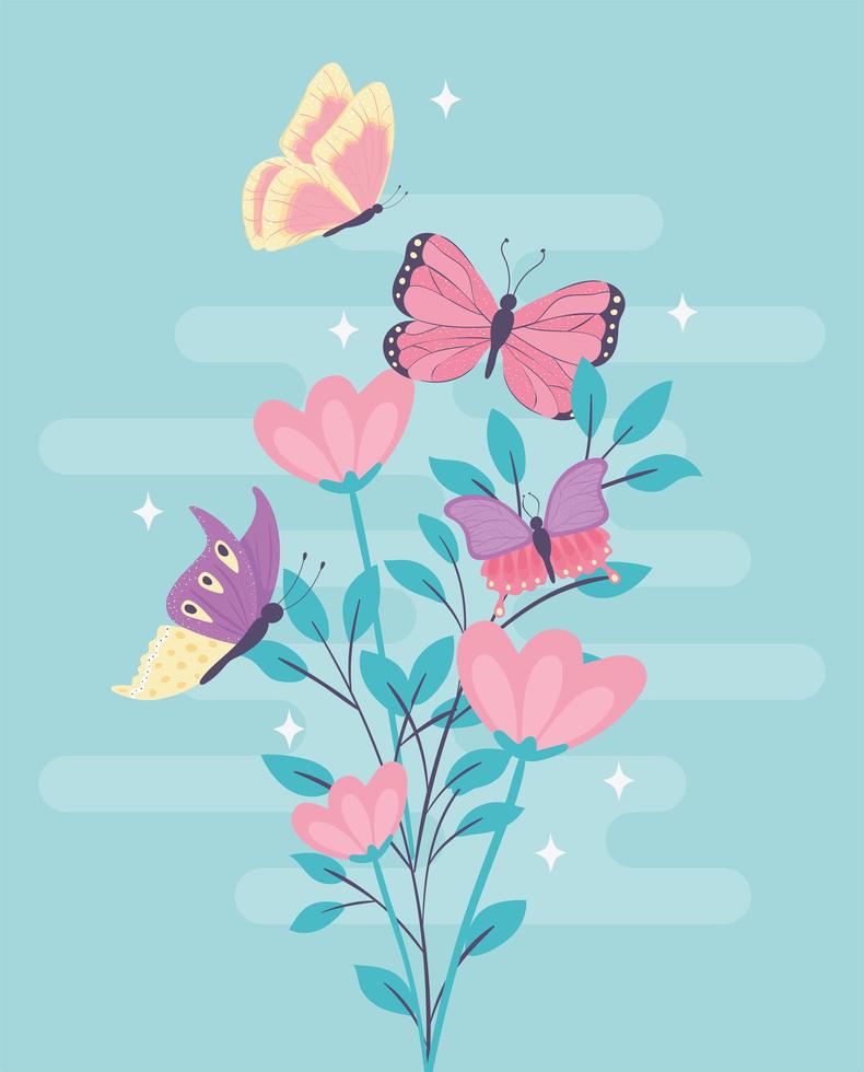 butterflies branch flowers vector