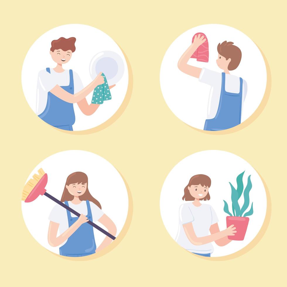 people cleaning home activities vector