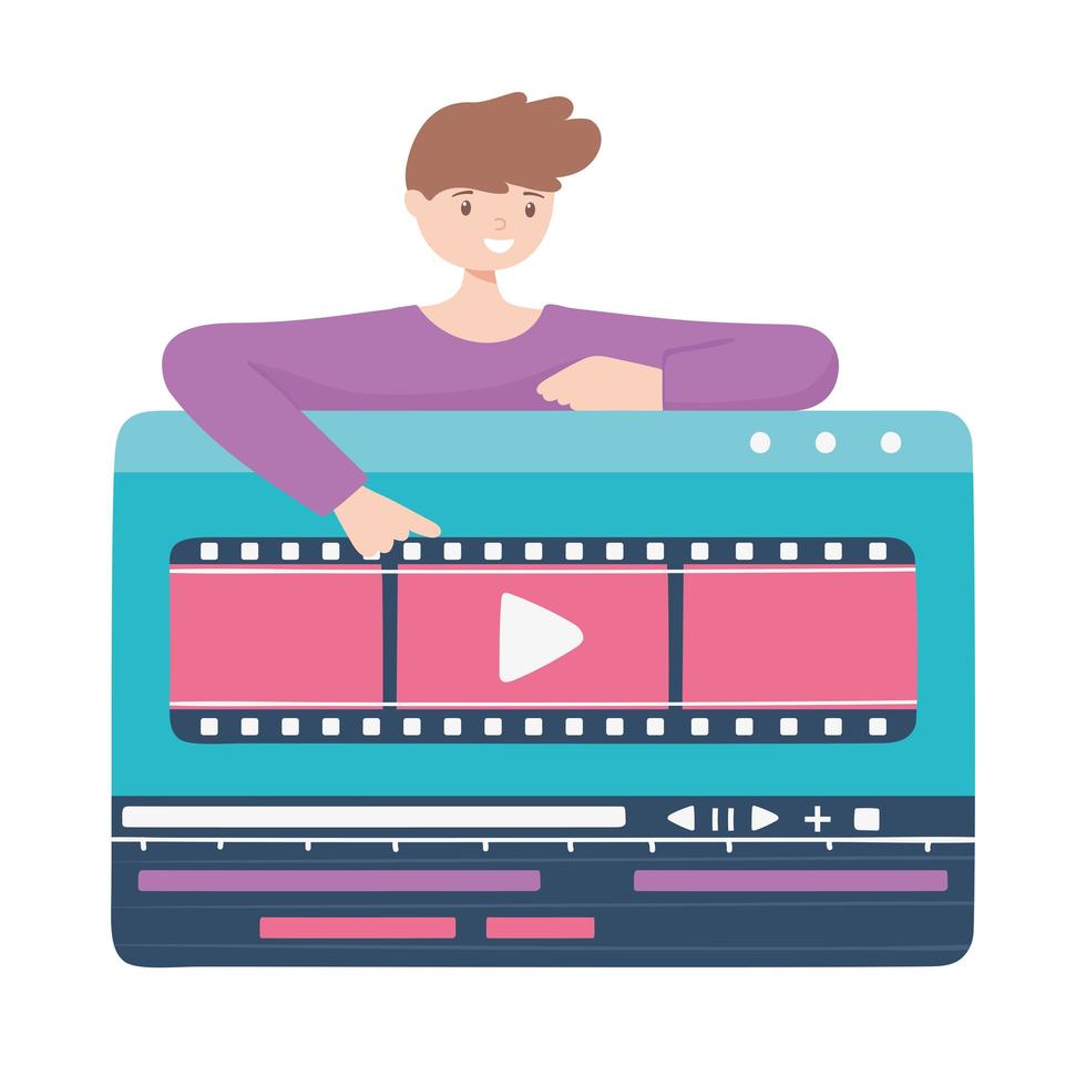 boy creating video online vector