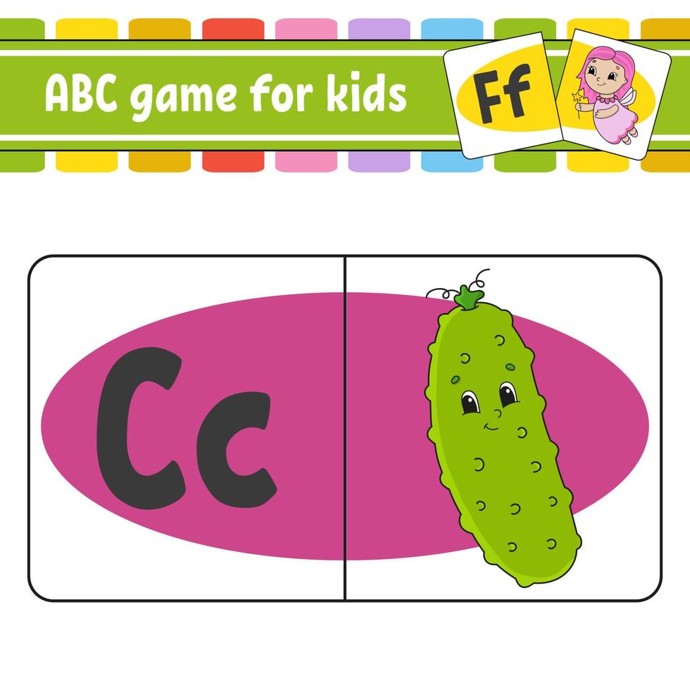 tarjetas flash abc. alfabeto para niños. aprender letras. hoja de trabajo de desarrollo educativo. página de actividades para estudiar inglés. juego para niños. personaje divertido. ilustración vectorial aislada. estilo de dibujos animados. vector