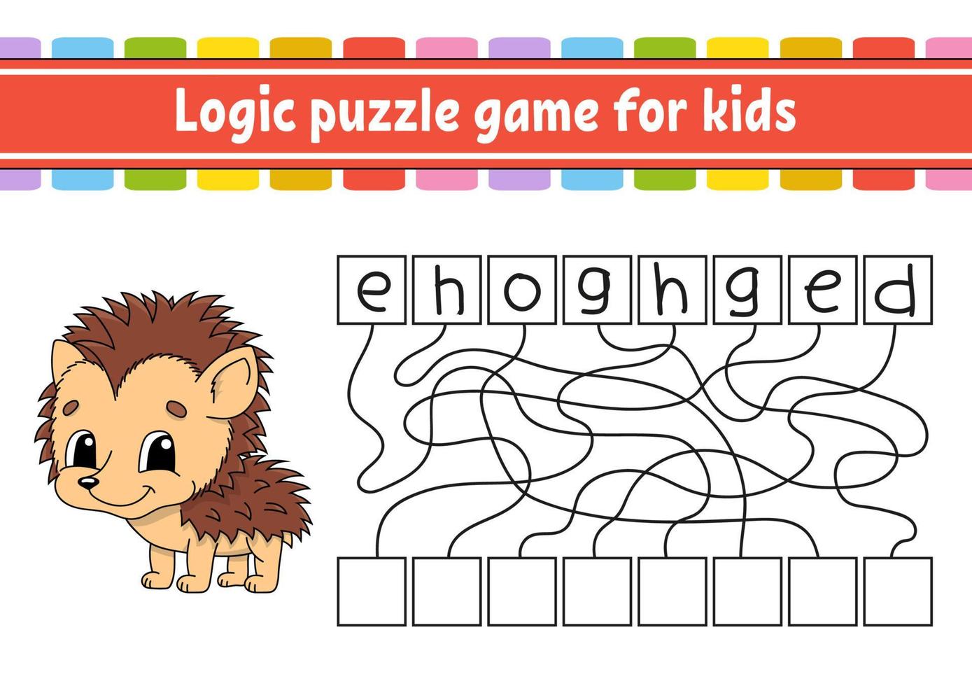 Logic puzzle game. Learning words for kids. Find the hidden name. Education developing worksheet. Activity page for study English. Game for children. Isolated vector illustration. Cartoon style.