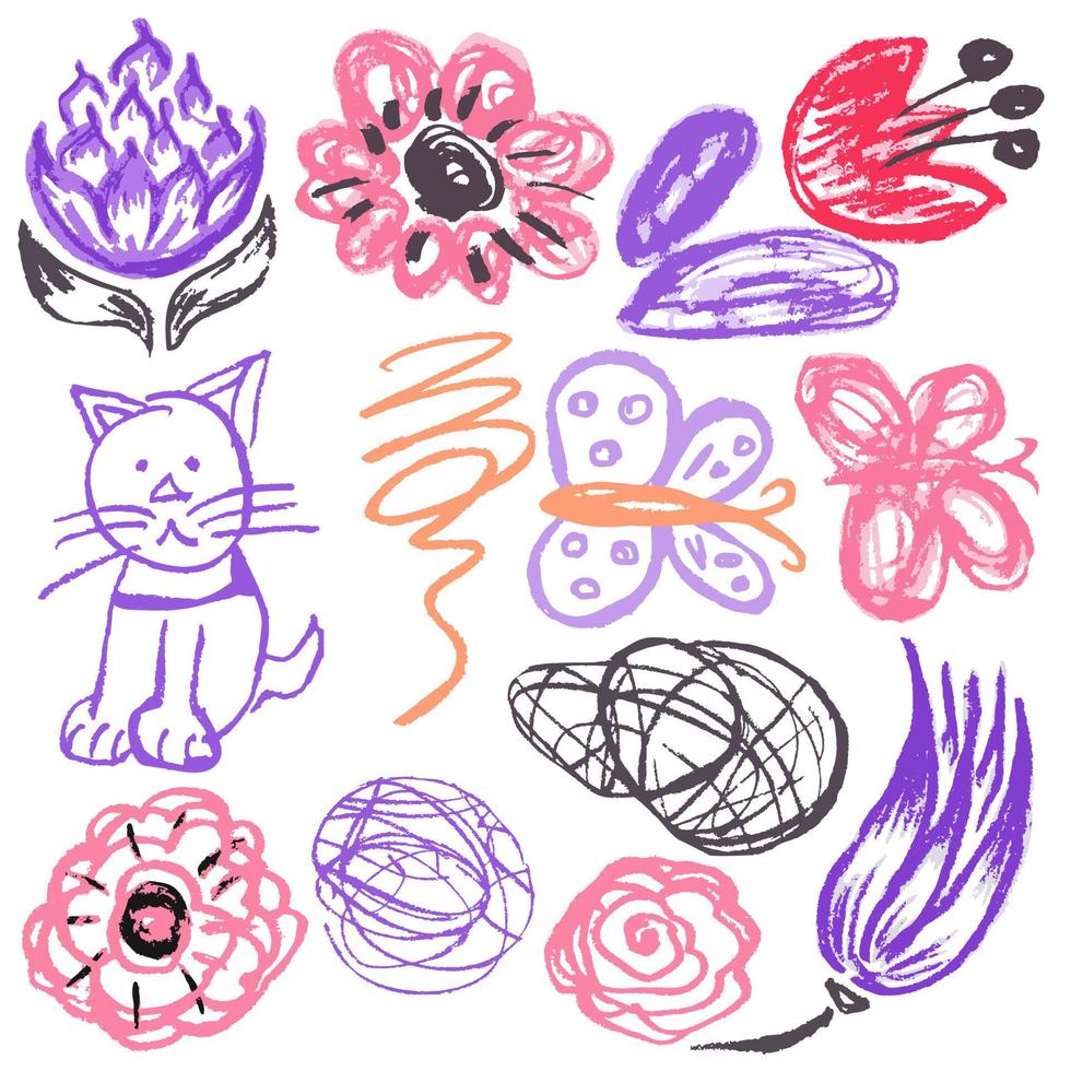 Cute childish drawing with wax crayons vector