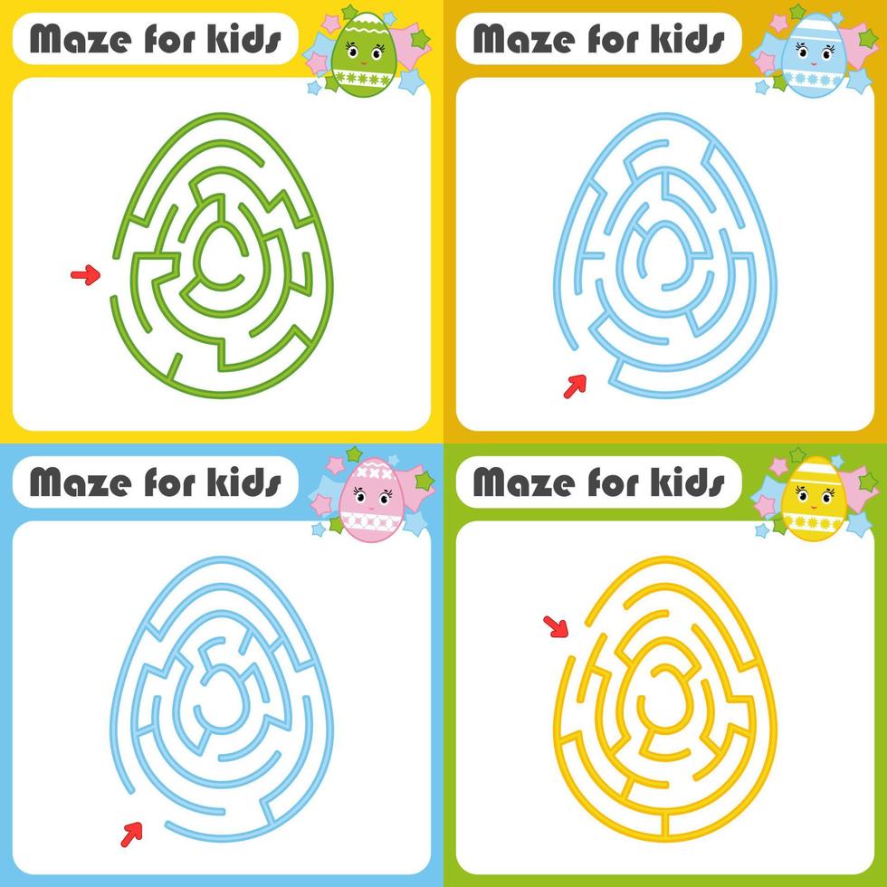 A set of mazes. Game for kids. Puzzle for children. Maze conundrum. Cartoon style. Visual worksheets. Activity page. Color vector illustration.