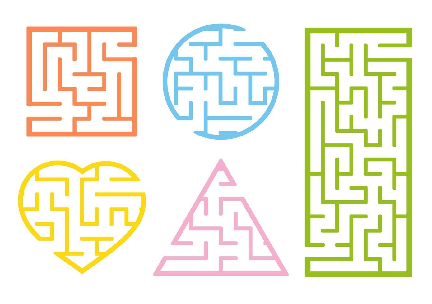 A set of mazes. Cartoon style. Visual worksheets. Activity page. Game for kids. Puzzle for children. Maze conundrum. Color vector illustration.