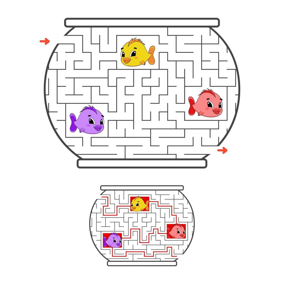 Funny maze. Game for kids. Puzzle for children. Cartoon style. Labyrinth conundrum. Color vector illustration. The development of logical and spatial thinking.