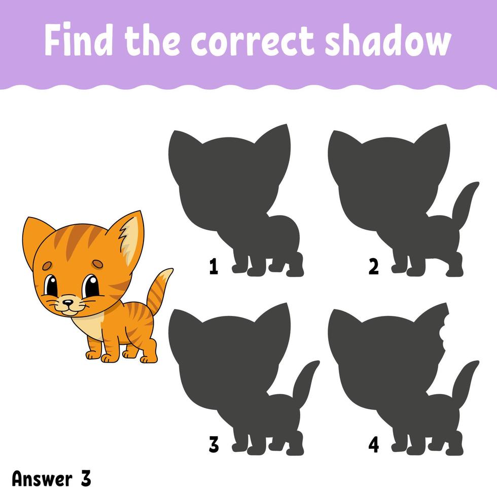 Find the correct shadow. Draw a line. Education developing worksheet. Game for kids. Activity page. Puzzle for children. Riddle for preschool. Isolated vector illustration. Cartoon style.