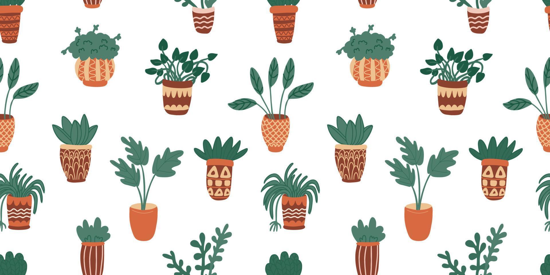 Seamless pattern with houseplants vector