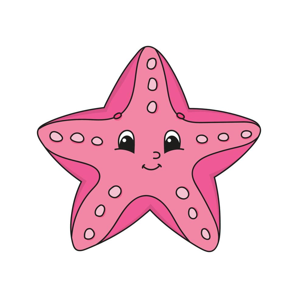 Pink starfish. Cute flat vector illustration in childish cartoon style. Funny character. Isolated on white background.