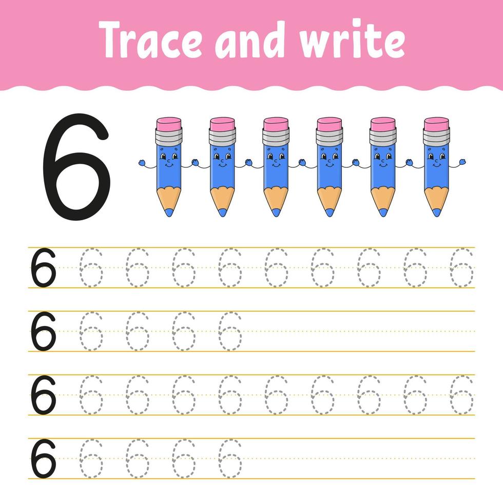 Trace and write. Handwriting practice. Learning numbers for kids. Education developing worksheet. Activity page. Game for toddlers and preschoolers. Isolated vector illustration in cute cartoon style.