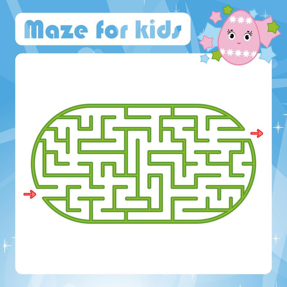 Color oval labyrinth. Kids worksheets. Activity page. Game puzzle for children. Cute cartoon egg. Holiday Easter. Maze conundrum. Vector illustration. With place for your image.