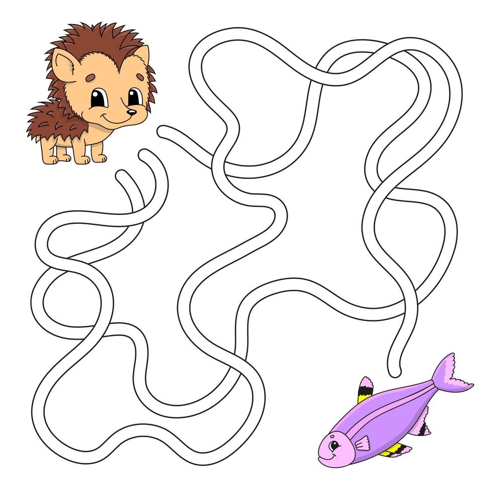 Funny maze. Game for kids. Puzzle for children. Cartoon style. Labyrinth conundrum. Color vector illustration. Find the right path. The development of logical and spatial thinking.