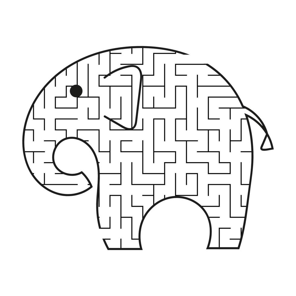 Black labyrinth cartoon elephant. Kids worksheets. Activity page. Game puzzle for children. Wild animal. Maze conundrum. Vector illustration.