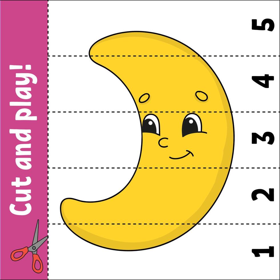 Learning numbers. Cut and play. Education developing worksheet. Game for kids. Activity page. Puzzle for children. Riddle for preschool. Flat isolated vector illustration. Cute cartoon style.