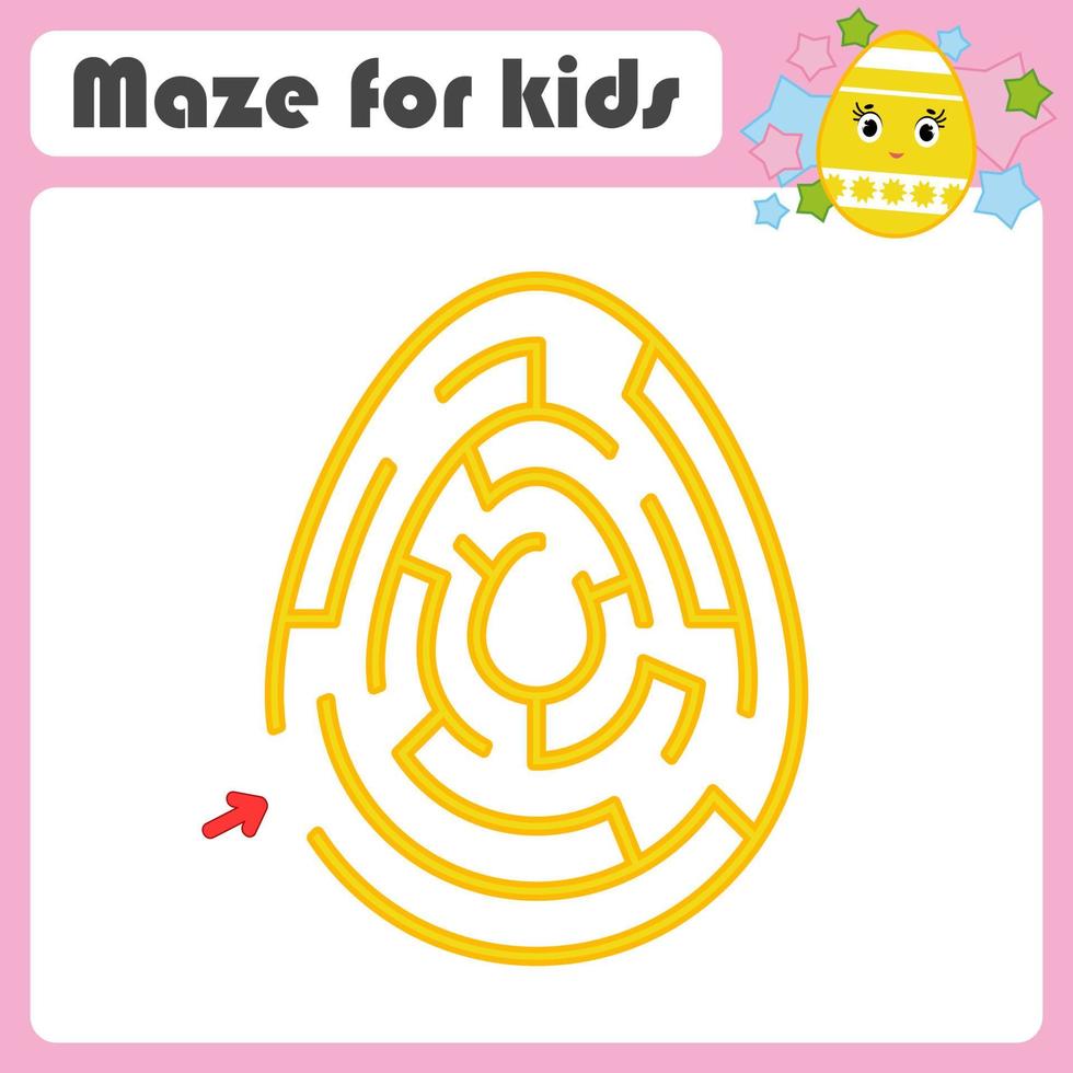 Color oval labyrinth. Kids worksheets. Activity page. Game puzzle for children. Cute egg, Easter, holiday. Maze conundrum. Vector illustration.