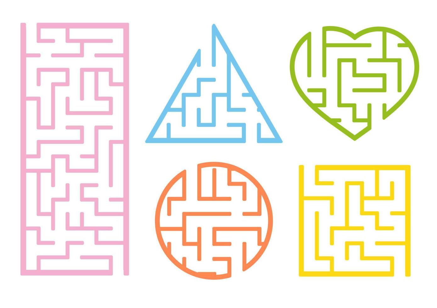 A set of mazes. Cartoon style. Visual worksheets. Activity page. Game for kids. Puzzle for children. Maze conundrum. Color vector illustration.