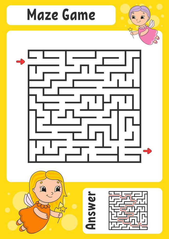 Maze. Game for kids. Funny labyrinth. Education developing worksheet. Activity page. Puzzle for children. Cute cartoon style. Riddle for preschool. Logical conundrum. Color vector illustration.