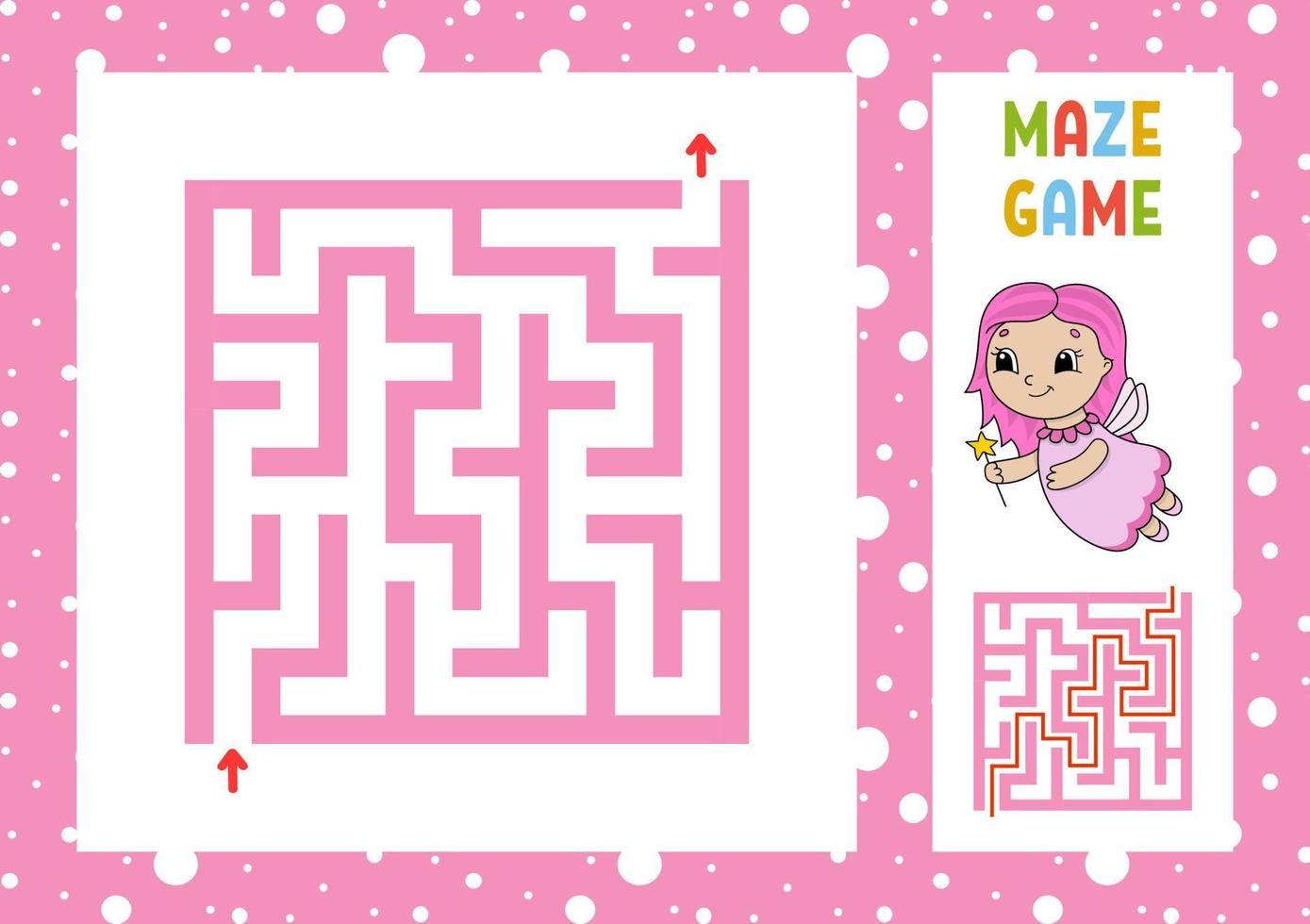 Maze. Game for kids. Funny labyrinth. Education developing worksheet. Activity page. Puzzle for children. Cute cartoon style. Riddle for preschool. Logical conundrum. Color vector illustration.
