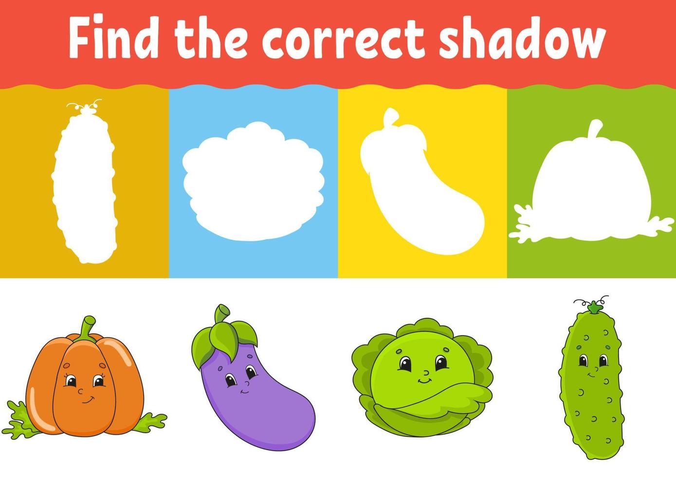 Find the correct shadow. Education developing worksheet. Matching game for kids. Activity page. Puzzle for children. Riddle for preschool. Cute character. Isolated vector illustration. Cartoon style.