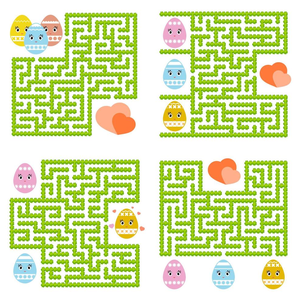 A set of mazes. Cartoon style. Visual worksheets. Activity page. Game for kids. Puzzle for children. Maze conundrum. Color vector illustration.