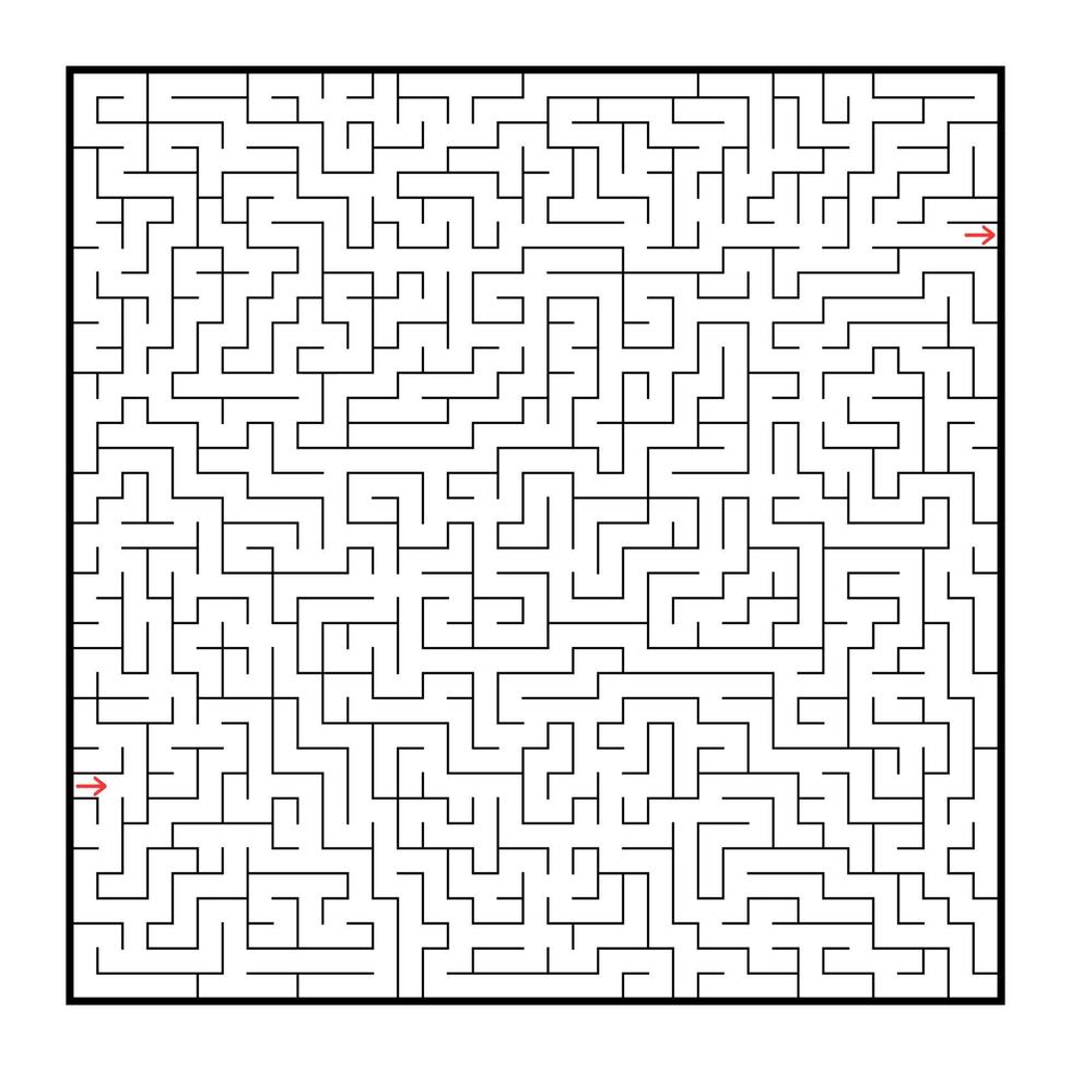 Difficult large square maze. Game for kids and adults. Puzzle for children. Labyrinth conundrum. Flat vector illustration isolated on white background.