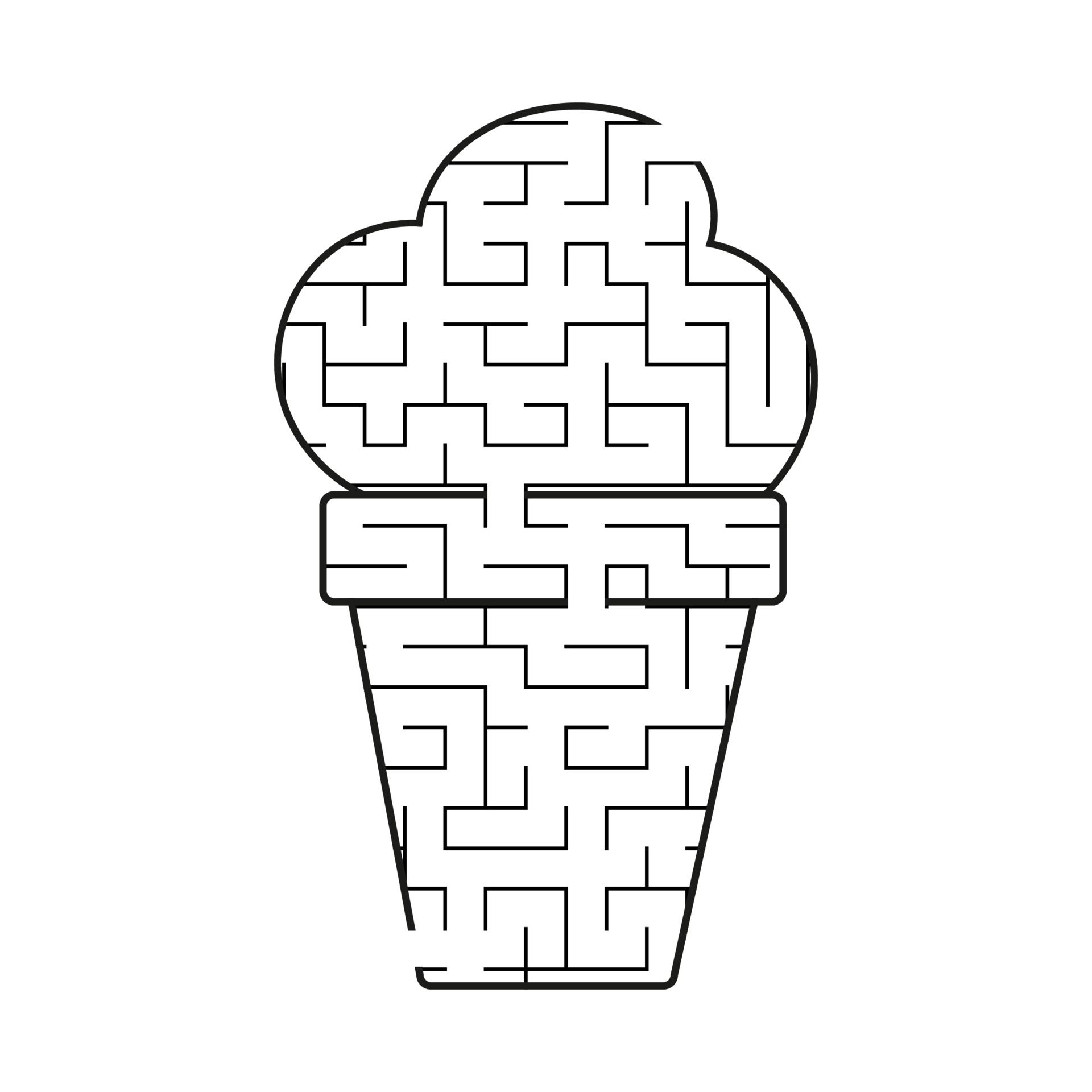 Black labyrinth appetizing ice cream. Kids worksheets. Activity page
